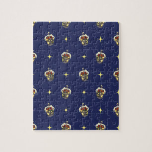 Puzzle Motif de Noël vintage avec lanterne sur bleu