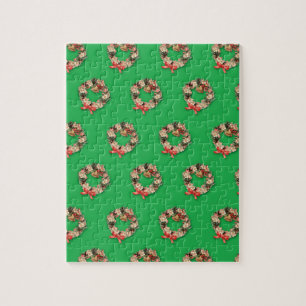 Puzzle Motif de Noël vintage, Couronnes florales sur fond