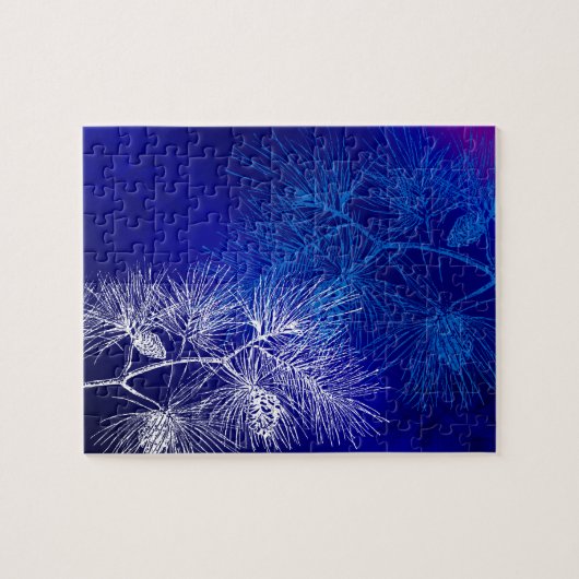 Puzzle Motif de pin d'hiver blanc bleu (Horizontal)
