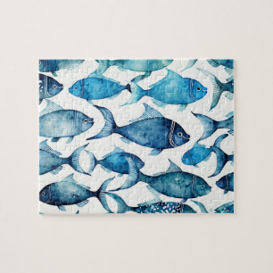 Puzzle Motif de poisson marine bleu aquarelle. Animal mar
