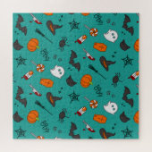 Puzzle Motif de style plat Halloween Turquoise. (Horizontal)