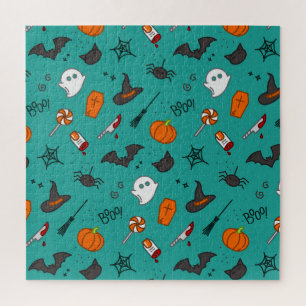 Puzzle Motif de style plat Halloween Turquoise.