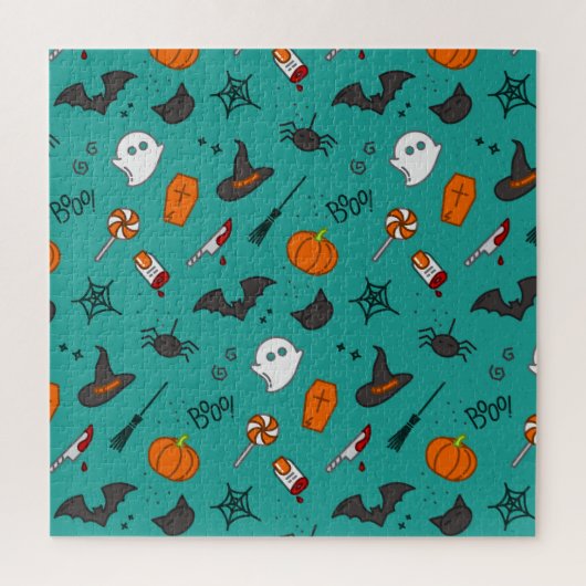Puzzle Motif de style plat Halloween Turquoise. (Vertical)