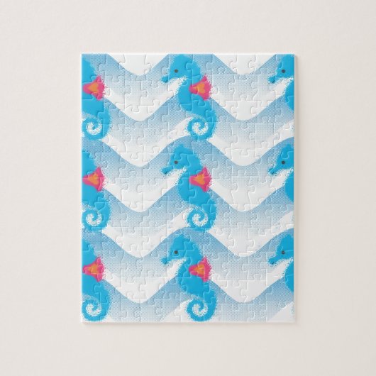 Puzzle Motif Des Chevaux De Mer Et Des Vagues Bleues (Vertical)