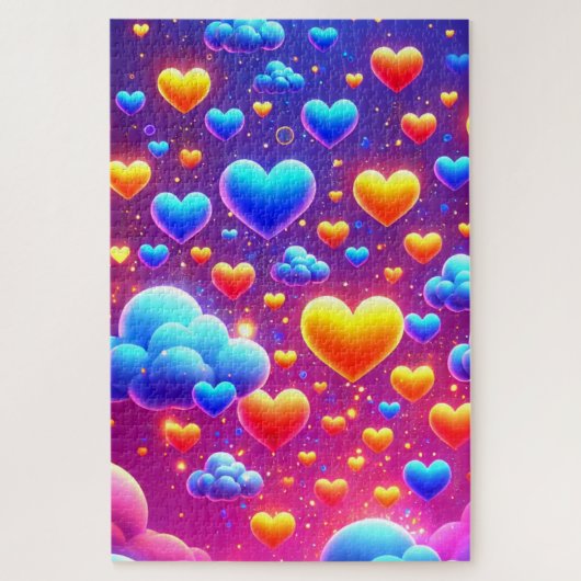 Puzzle Motif des Coeurs orange et bleu (Vertical)