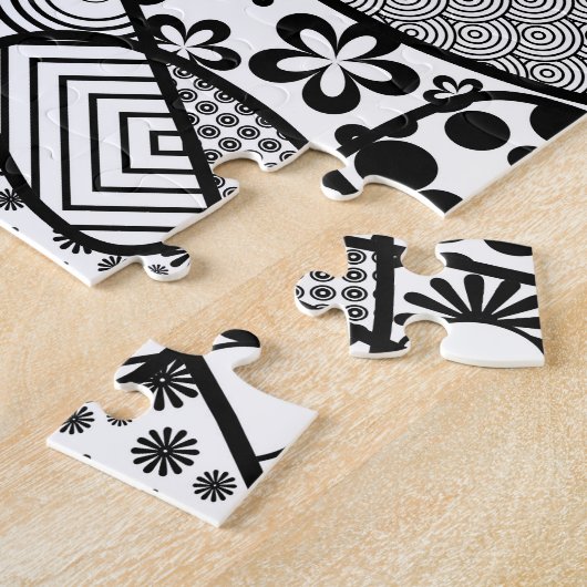 Puzzle Motif Doodle noir et blanc Patchwork 02 (Côté)