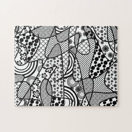 Puzzle Motif Doodle noir et blanc Patchwork 02 (Horizontal)