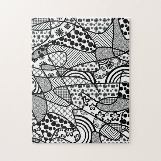 Puzzle Motif Doodle noir et blanc Patchwork 02 (Vertical)