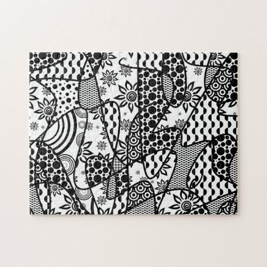 Puzzle Motif Doodle noir et blanc Patchwork 03 (Horizontal)
