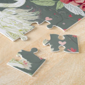Puzzle Motif Éléments de Cygnes & Cœurs Élégants Rustique (Côté)