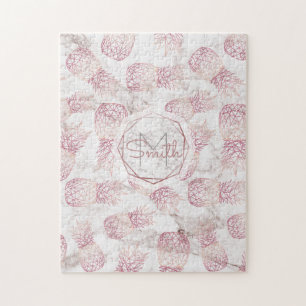 Puzzle Motif en marbre d'ananas rose en or géométrique