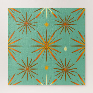 Puzzle Motif Explosion Étoile Turquoise Orange Rétro