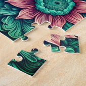 Puzzle Motif Floral, Aqua, Turquoise, Turquoise et Gris (Côté)