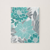 Puzzle Motif Floral, Aqua, Turquoise, Turquoise et Gris (Vertical)