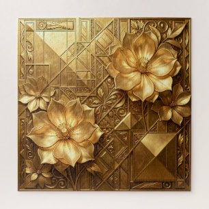 Puzzle Motif floral Art Déco doré luxueux en relief