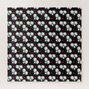 Puzzle Motif floral blanc élégant sur fond noir
