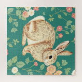 Puzzle Motif floral de lapin mignon sarcelle (Horizontal)