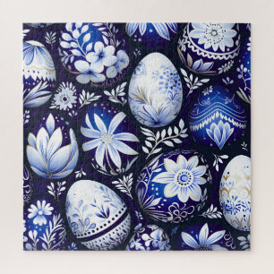 Puzzle Motif floral de Pâques bleu scandinave