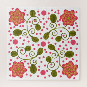 Puzzle Motif floral et à pois rose fantaisie personnalisé