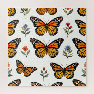 Puzzle Motif floral papillon monarque
