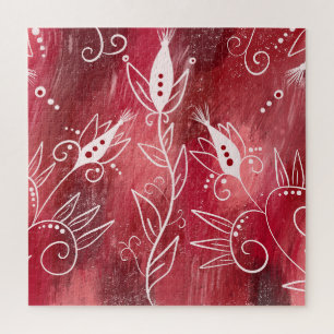 Puzzle Motif Floral Rouge Et Blanc