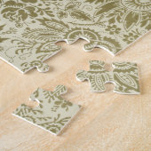 Puzzle Motif Floral Vert Sage Antique Damas (Côté)