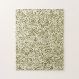 Puzzle Motif Floral Vert Sage Antique Damas
