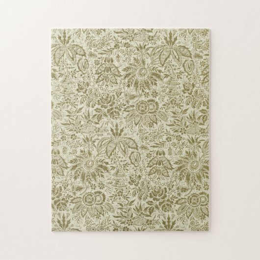 Puzzle Motif Floral Vert Sage Antique Damas (Vertical)