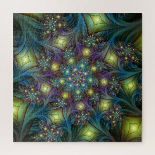 Puzzle Motif fractal bleu moderne éclairé (Vertical)