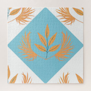 Puzzle Motif géométrique botanique rétro Fleur orange