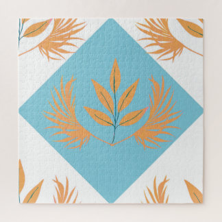 Puzzle Motif géométrique botanique rétro | Fleur orange