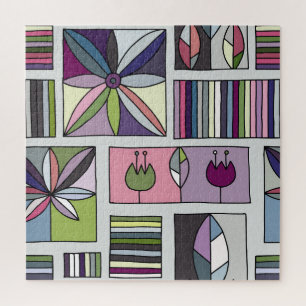 Puzzle motif géométrique vintage, coloré et dessiné à la
