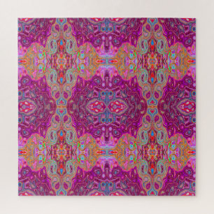 Puzzle Motif Groovy Abstrait Magenta Rose, Bleu et Rouge
