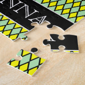 Puzzle Motif jaune et vert de forme de diamant + Nom (Côté)