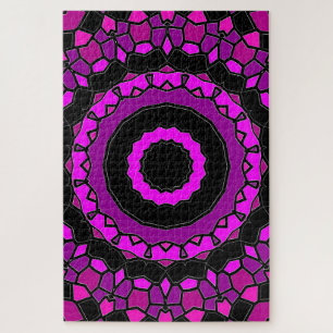 Puzzle Motif kaléidoscope rose et noir