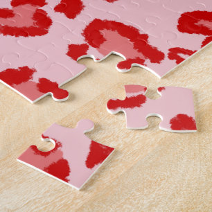 Puzzle Motif léopard des coeurs en rouge sur blush