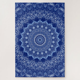 Puzzle Motif Mandala Bleu avec Symétrie en Explosion Stel