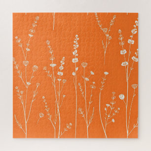 Puzzle Motif minimaliste de fleur sauvage orange brûlé