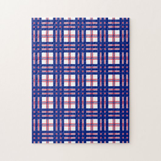 Puzzle Motif Mod Plaid Rouge Blanc Bleu (Vertical)