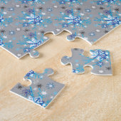 Puzzle Motif moderne gris et bleu Holiday Snowflakes (Côté)