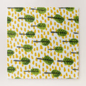 Puzzle Motif Naïve Green Black Tree (Horizontal)