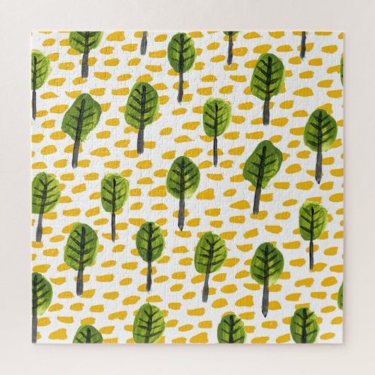 Puzzle Motif Naïve Green Black Tree (Vertical)