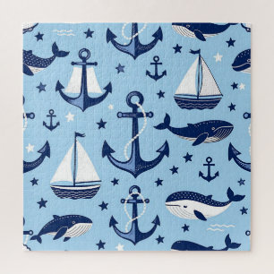 Puzzle Motif nautique Baleines Ancres Voiliers