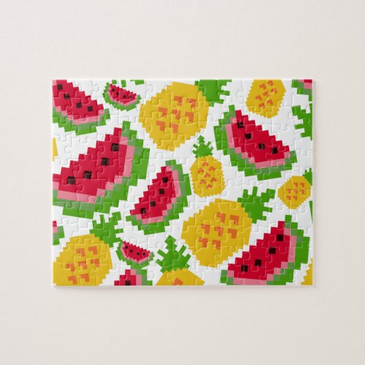Puzzle Motif Pixel de Pastèque et Ananas Tropical (Horizontal)