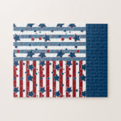 Puzzle Motif rayé étoile dans les tons rouge et bleu lanc (Horizontal)