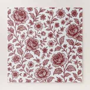 Puzzle Motif Rose Vintage rouge foncé
