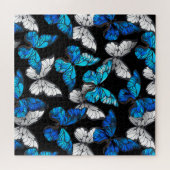 Puzzle Motif sans couleur foncée avec papillons bleus Mor (Horizontal)