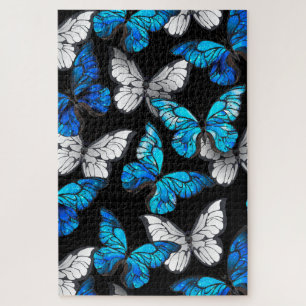 Puzzle Motif sans couleur foncée avec papillons bleus Mor