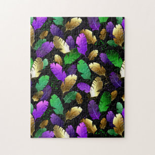 Puzzle Motif sans couture avec des plumes de Mardi Gras