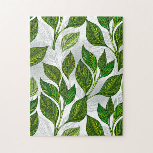 Puzzle Motif sans couture avec Feuilles de thé vert